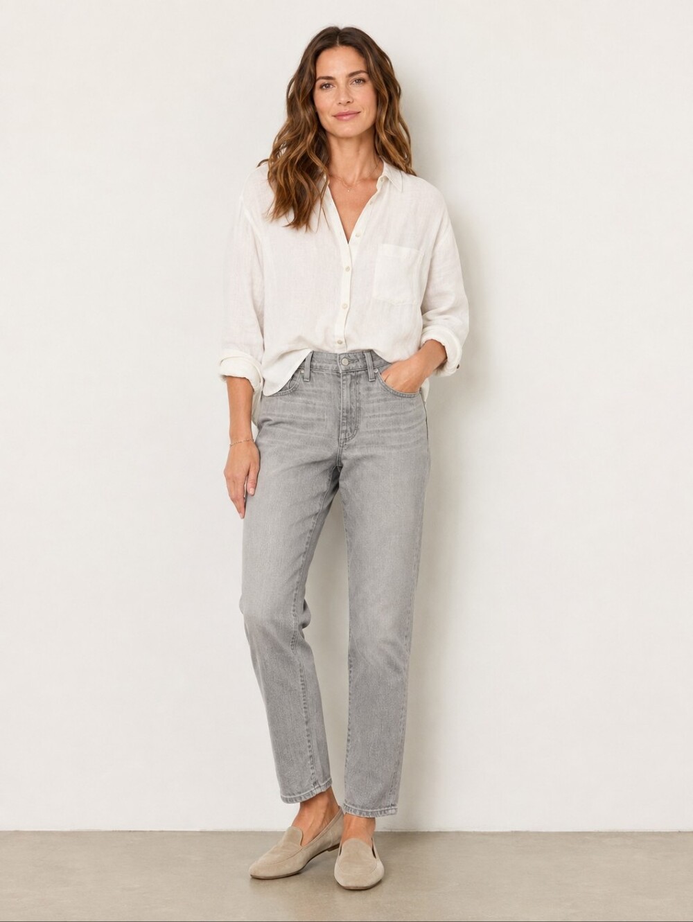Eileen Fisher Vintage Grey Straight Leg Jeans Size 14 Cotton Stretch Denim